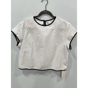 NEW Commense White Cotton Top Black Contrast Trim Short Sleeve Size L Clean Girl